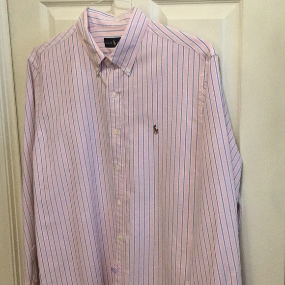 *EUC* Ralph Lauren button down Oxford. Pink with light blue stripe. XL. - Picture 4 of 4
